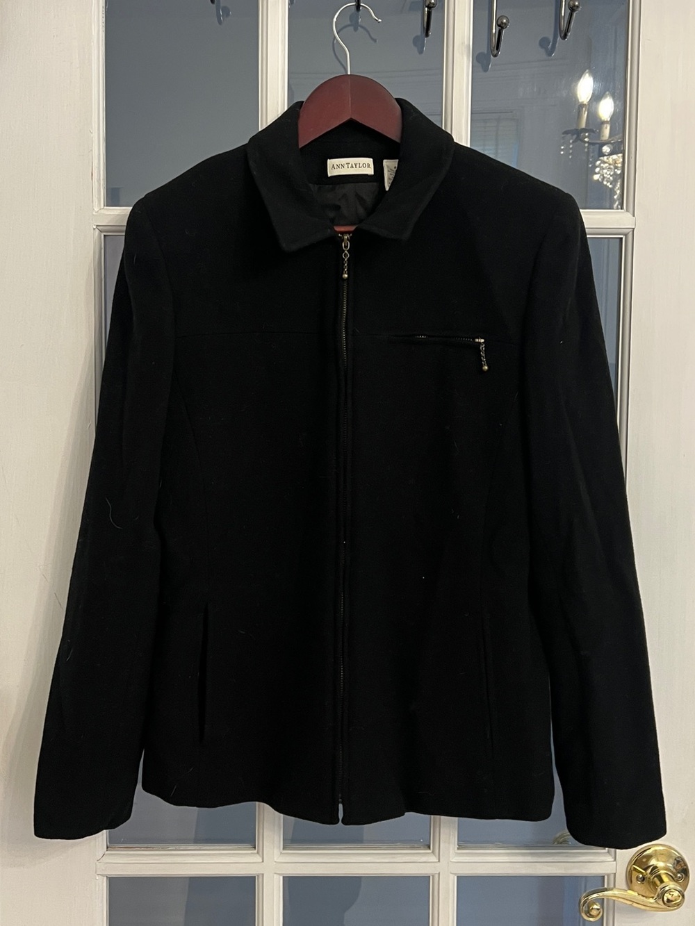 Ann Taylor Women’s Black Wool Cashmere Zip Front Collared Career Jacket Size 8